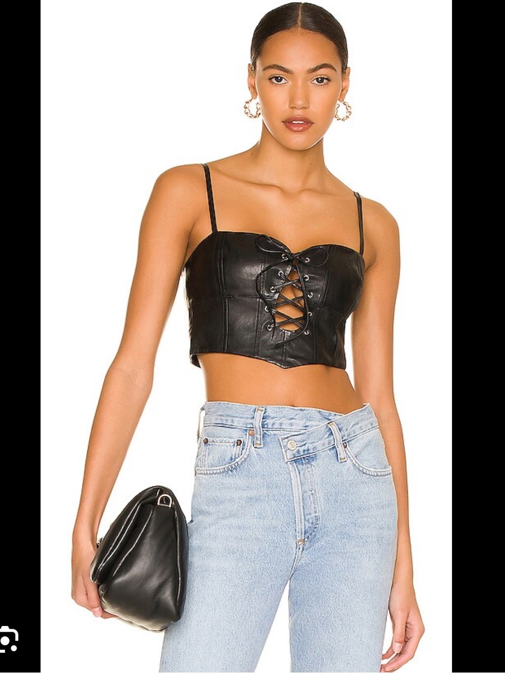 NBD Black Leather Lace-Up Bustier Camisole